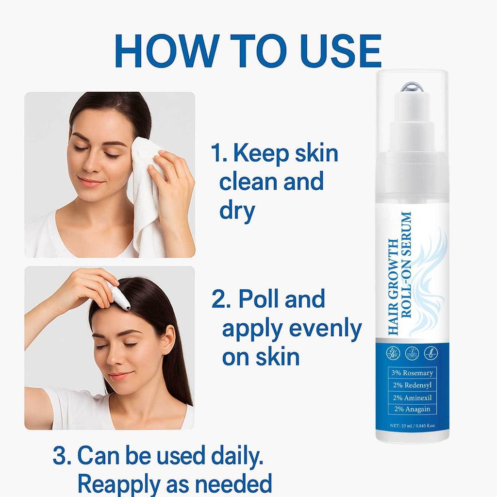 Hair Growth Roll-On Serum 25g, Hair Thickening Serum for Men & Women, Anti-Hair Loss Treatment, Scalp Nourishing, Portable Rollerball Applicator