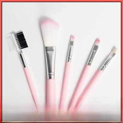 5-Piece Makeup Brush Set: Pink Eyeshadow, Blush, Lip, and Eyebrow Brushes with Dual-Purpose Eyebrow Comb