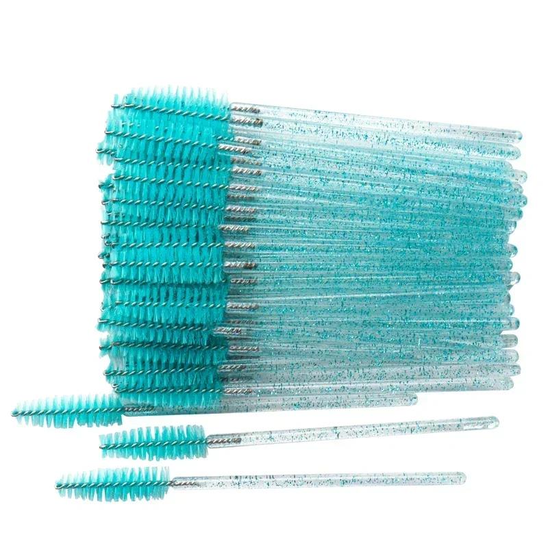 50pcs Disposable Eyelash Brushes Crystal Eye Lash Mascara Wands Glitter Lash Comb Spoolies Micro Makeup Applicators