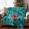 Turquoise Hibiscus Water Ring Soft Flannel Blanket Breathable Warm Throw for Office Car Sofa Kids Room Birthday Xmas Gift