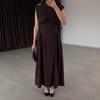 Europe, America, the new summer vacation style temperament pleated sleeveless lace-up big pendulum long dress