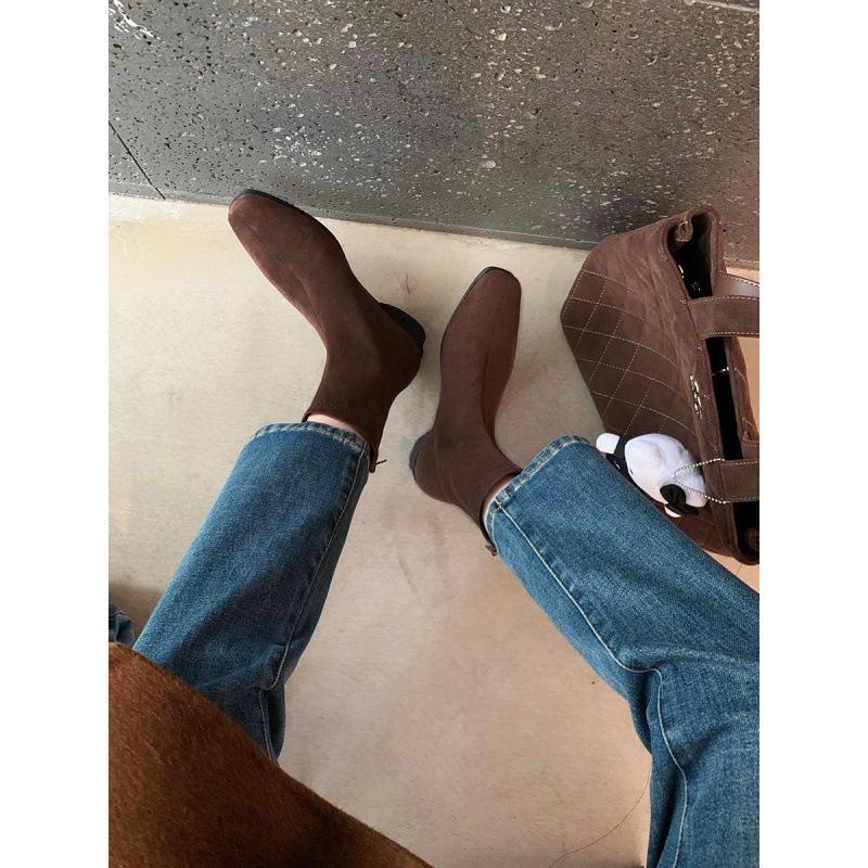 Vintage Martin boots women's head suede versatile thick heel heightening thin boots autumn and winter short boots