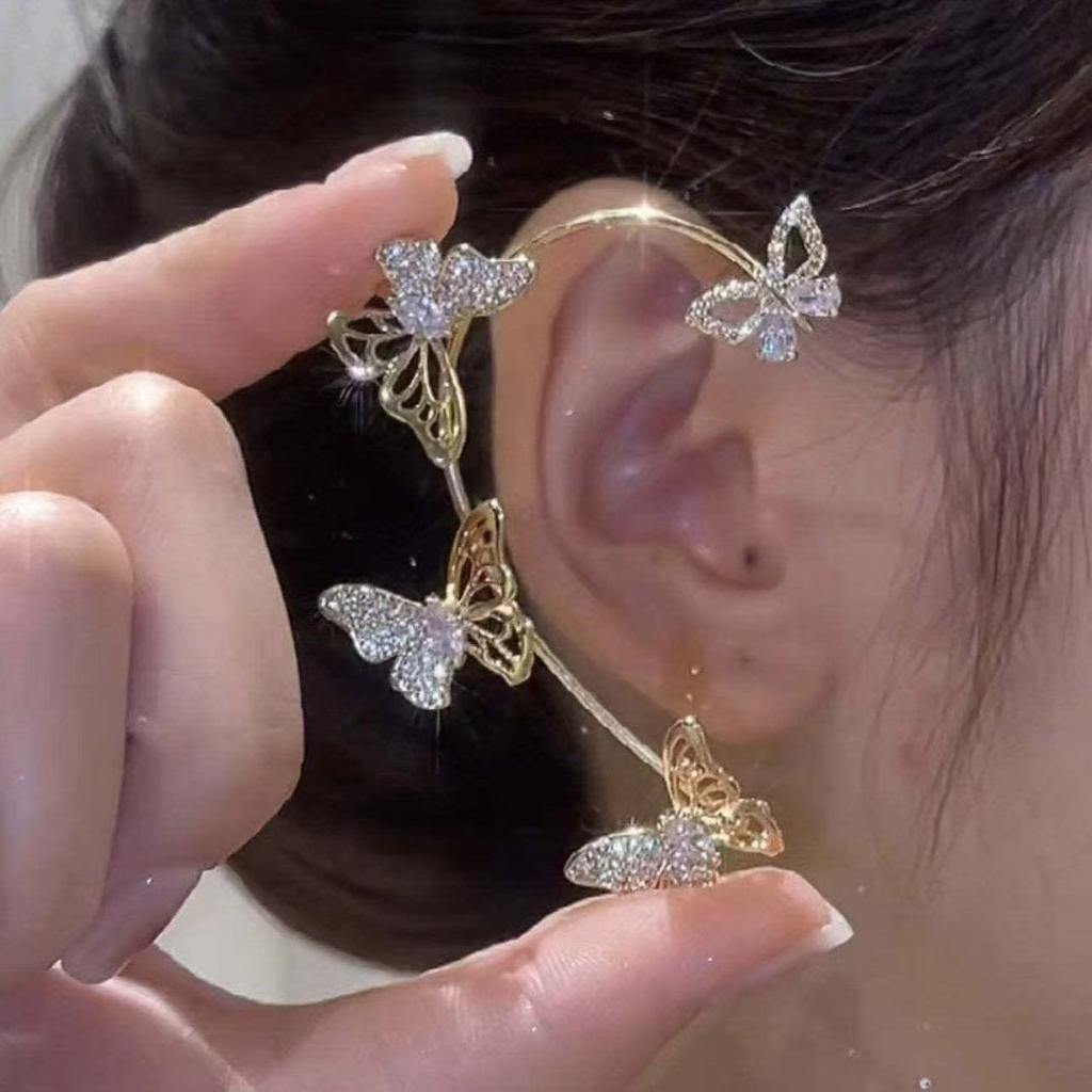Hollow Zircon Butterfly Ear Hanging Female Without Ear Hole Advanced Sense Ear Bone Clip