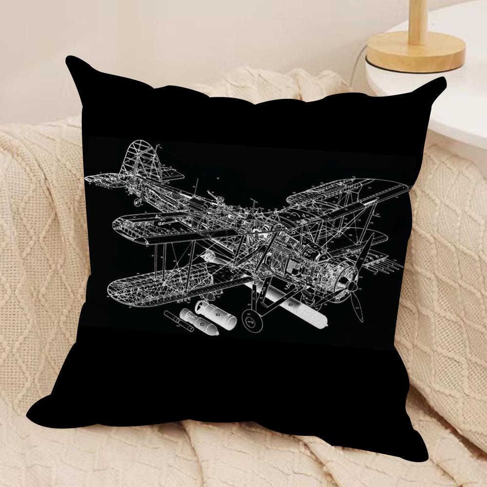 Airplane Pattern Cushion Cover Soft Plush Fabric Double-Sided Printed Sofa Cushion Cover for All Seasons Home Decor Gift