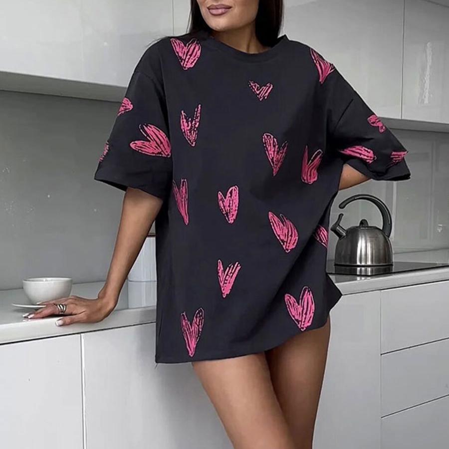 

Футболка GMXIA с принтом «Любовное сердце» — новинка лета, уличный тренд, футболка с короткими рукавами и принтом «Любовное сердце», расписанная вручную L чёрный