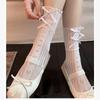 JK Sweet White Hollow Socks for Women Mesh Hollowed Out Thin Nylon Silk Girls Retro Flower Heart Lace Socks Ladies Crew Socks