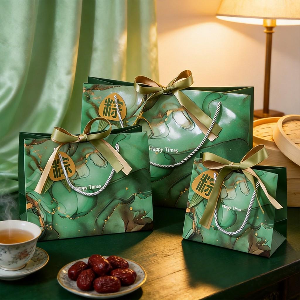 Traditional Dragon Boat Festival Zongzi Gift Bag With Eco Friendly White Card Paper For Celebrations