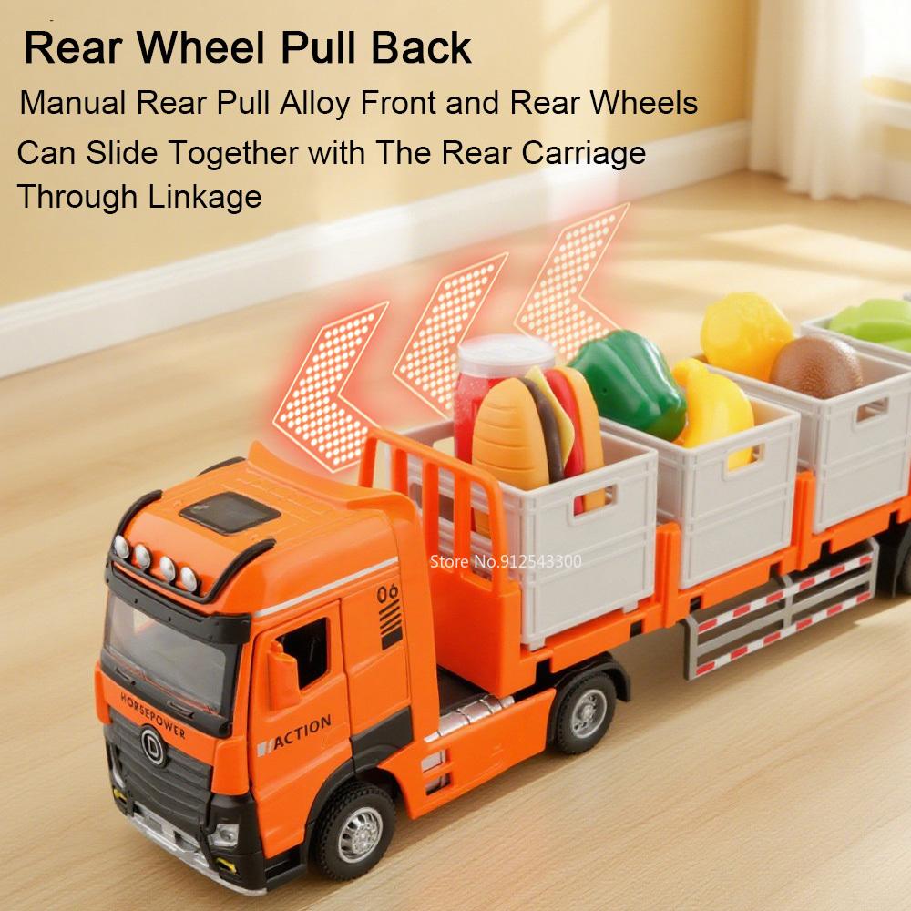1:32 Freight Transport Car Double Layered Toy Model Alloy Diecast Pull Back Sound Light Engineering Vehicles Models for Boy Gift