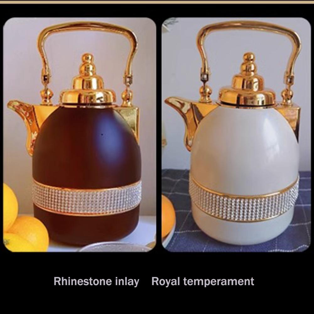Middle Eastern Style Vacuum Flask, Fashionable Coffee Pot with Glass Liner, Office Household Hot Water Bottle, Thermo Jug, 1L