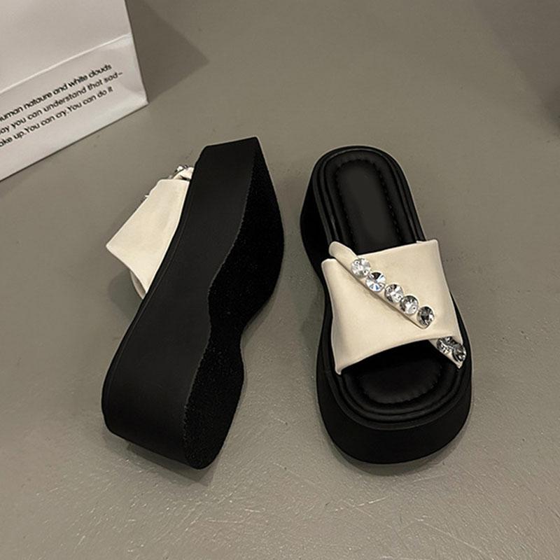 

Fashion Women Rhinestone Platform Slippers Summer Fashion Open Toe High Heel Outdoor Ladies Flip-flops Height Increase Beach Sandals 35