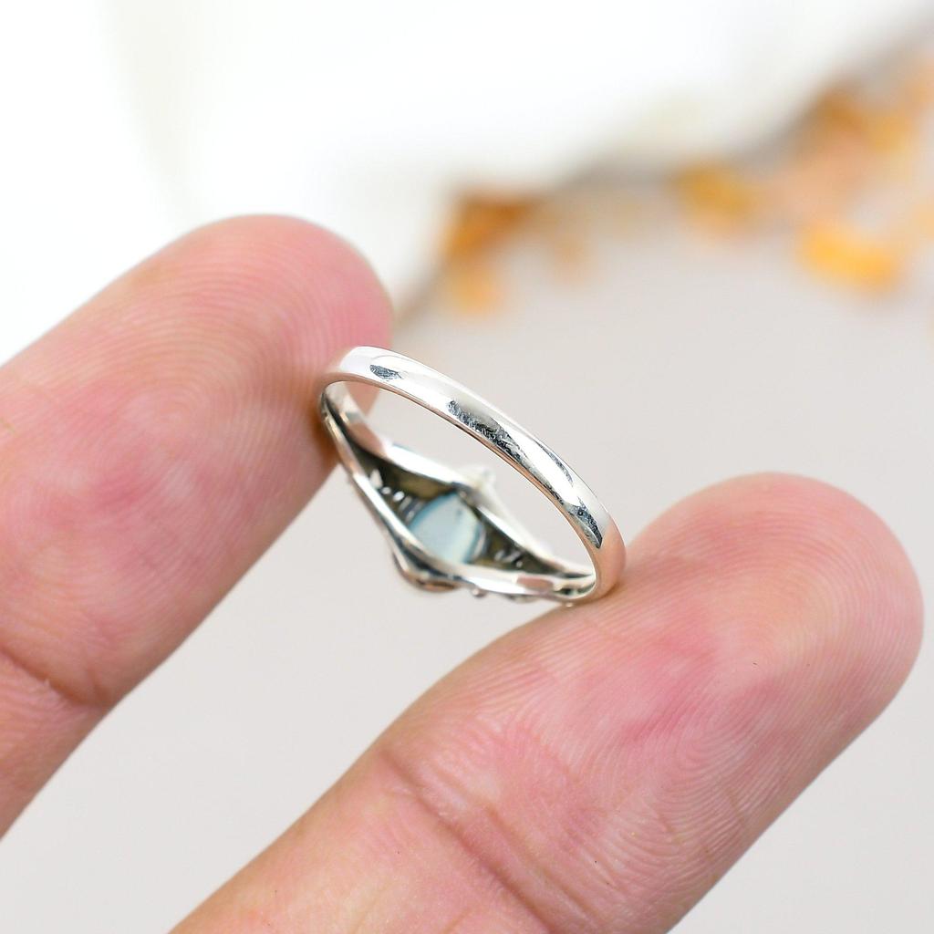 Blue Chalcedony 925 Sterling Silver Pear Gemstone Boho Style Handmade Ring For Women