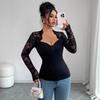 Spring New Style Lace Stitching Knitted Long-sleeved Slim T-shirt Tops for Women