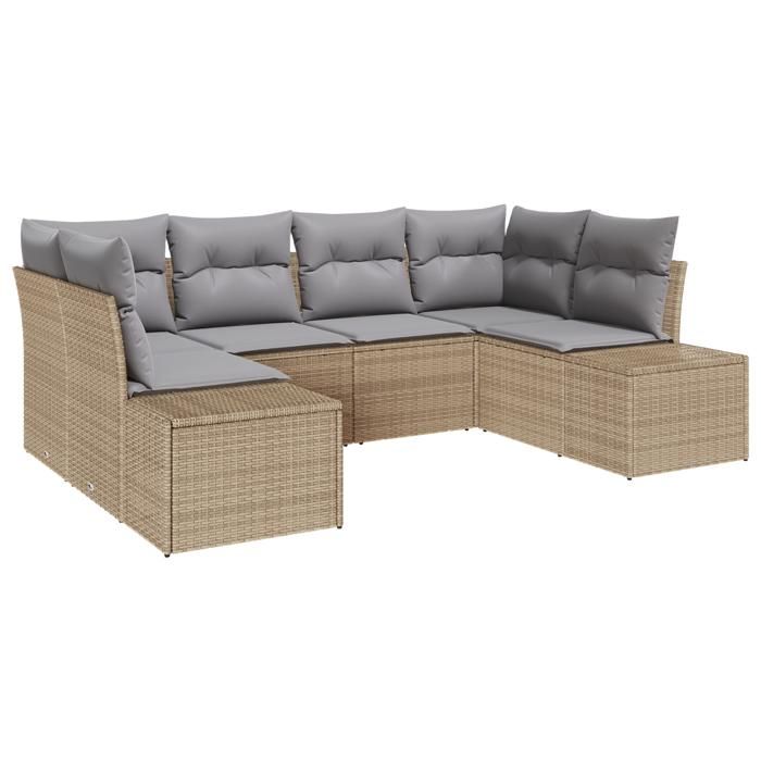 VidaXL Ensemble de canapés de jardin 6 pièces avec coussins Beige Poly Rattan 3347200