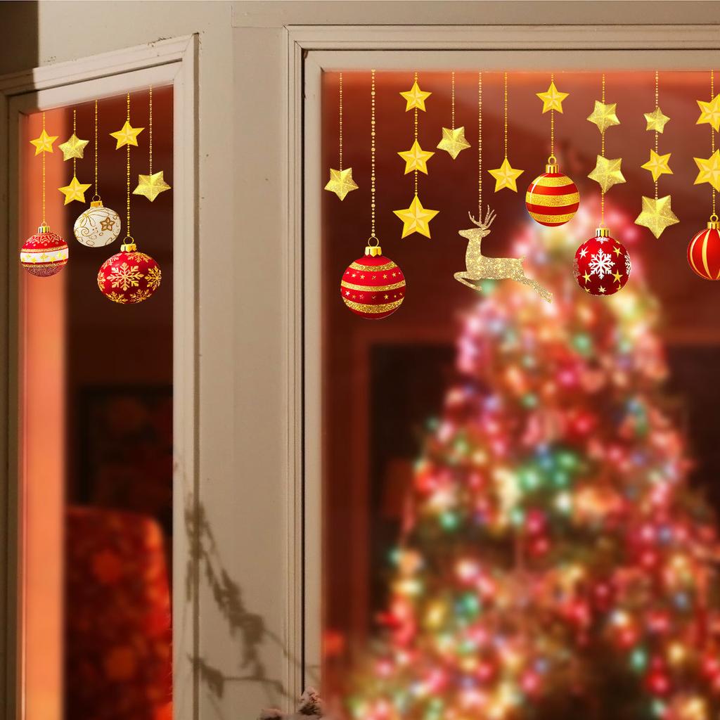 Star Elk Christmas Holiday Window Sticker Double-sided Printing Visual Window Glass Decorative Sticker