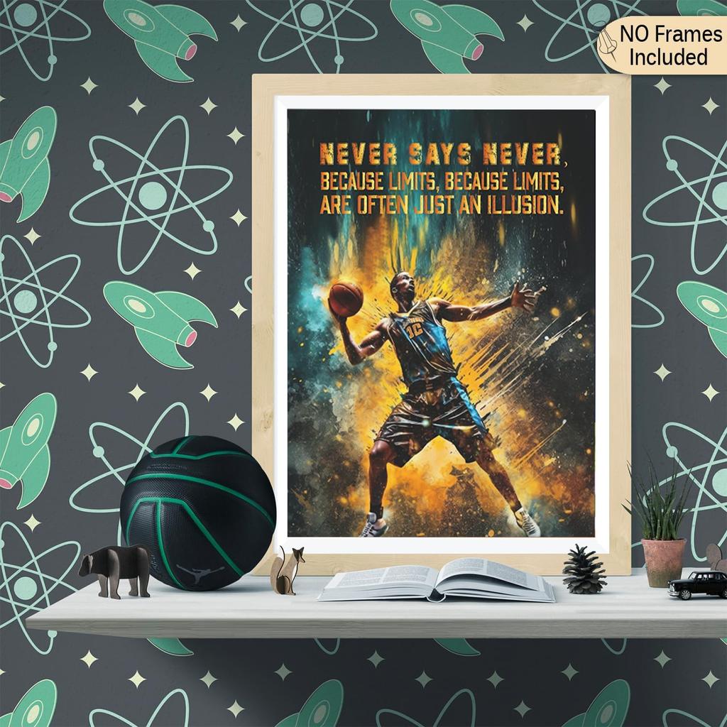 Motivational Quote Poster, pirational Sports Decor For Boys & Men's Room, Gift For Basketball Fans - Set Of 6, 8x10 In