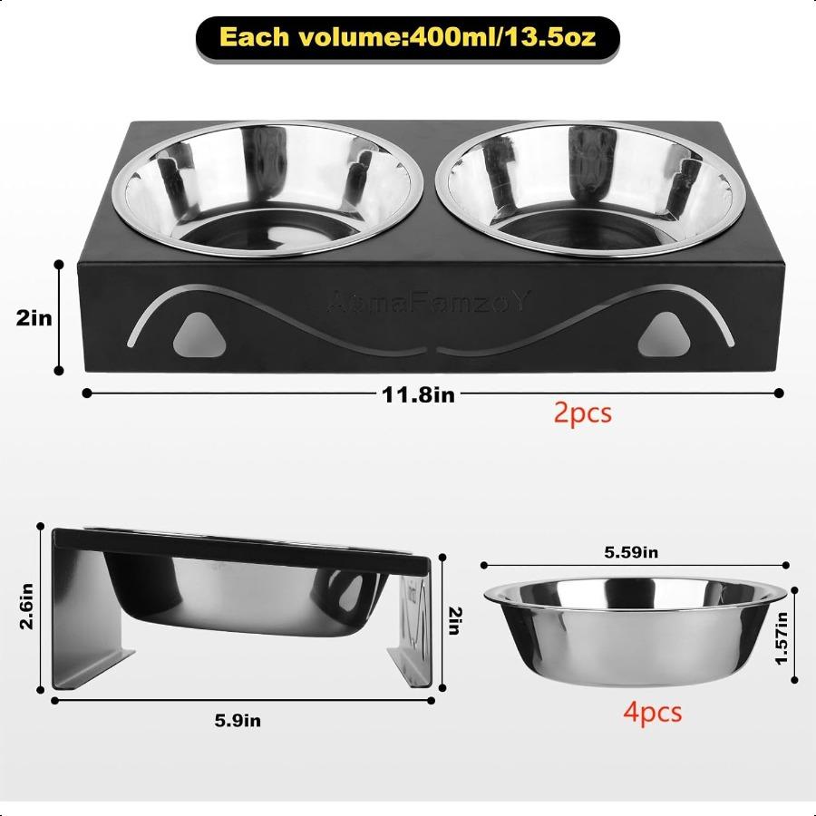 2 Pack Cat Food Bowls Indoor Set with Metal Stand5 Tilted Anti Vomiting Wide Raised Pet Dish Cute Elevated Cat Feeding Station