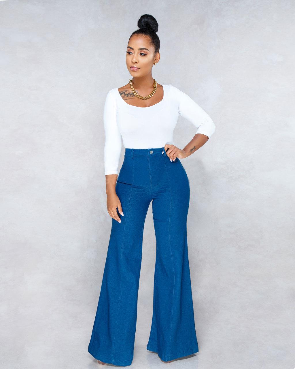 

2022 Women s Bell Bottom Denim Long Pants - In Stock Spring Collection Medium
