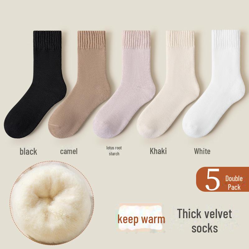 

Женские теплые носки средней длины из кашемира и шерсти для осени и зимы — толстые, без косточек, с бархатной подкладкой