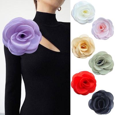 Söt Romantisk Rosbrosch 12 cm Tygros Blomma Pin-up Brosch Ny 3D Blomma Hårnål