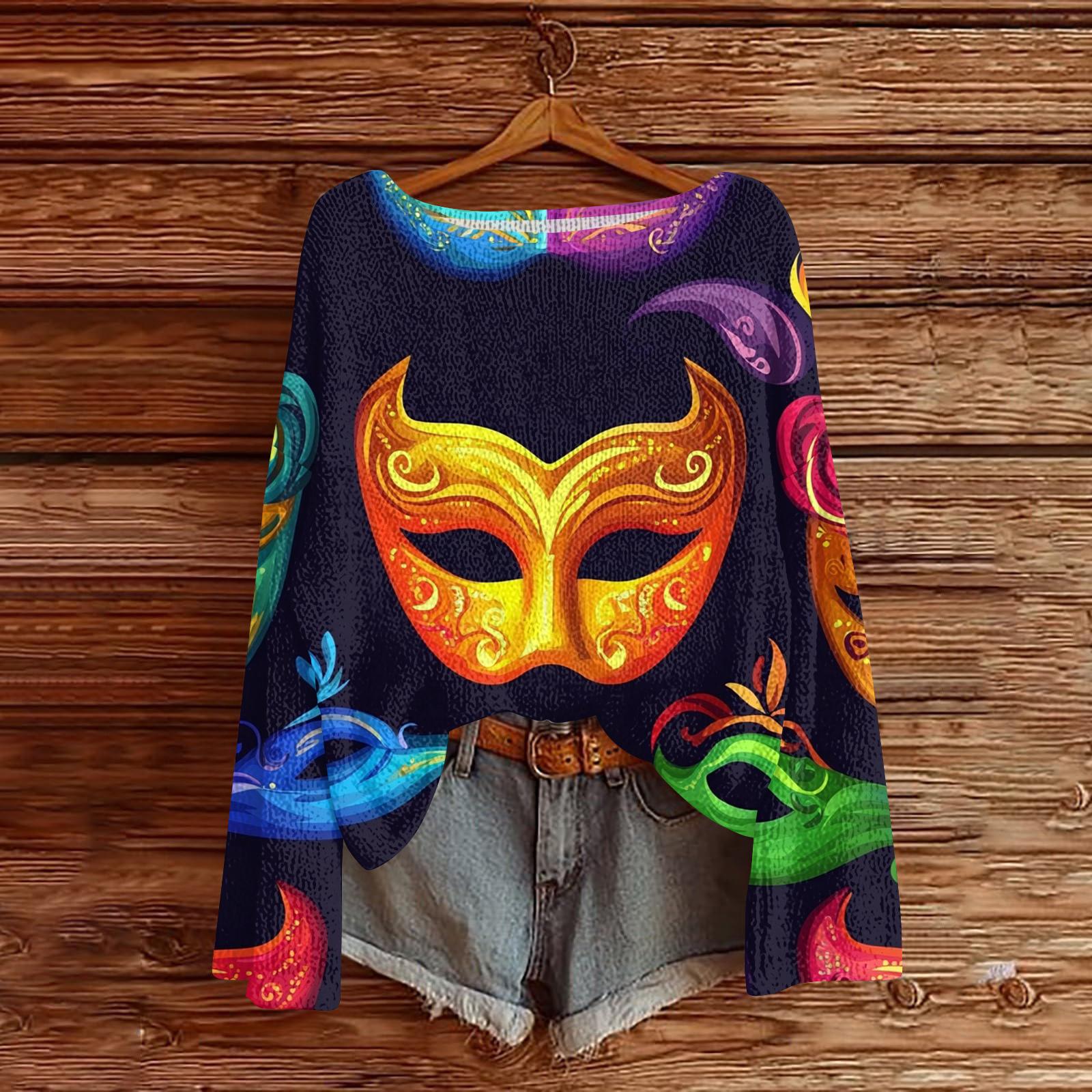 

Женский повседневный модный топ с круглым вырезом, с карнавальным принтом, с длинным рукавом, вязаный пуловер XL жёлтый