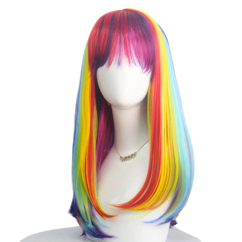 Perucă Sintetică Verticală Curcubeu, Dreaptă, Lungă, Cu Breton, Mândrie Hippie, Carnaval, Festival Halloween, Petrecere Cosplay, Costum