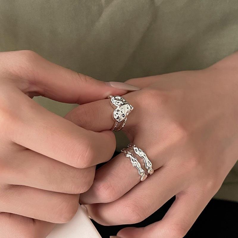 Elegant Heart Womens Pattern Ring Unique Korean Style Adjustable Open Design For Lovers Fashion