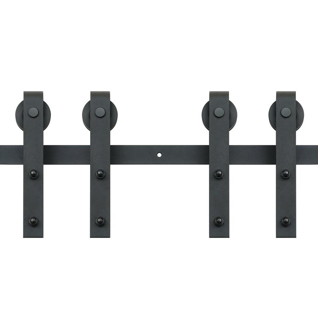 8FT Sliding Barn Door Hardware Kit, 330LBS Heavy Duty Barn Door Track Kit for Double Doors, Fit 3.7-4.3FT Total Wide and 1.3"-1.8" Thick 2 Door Panel,