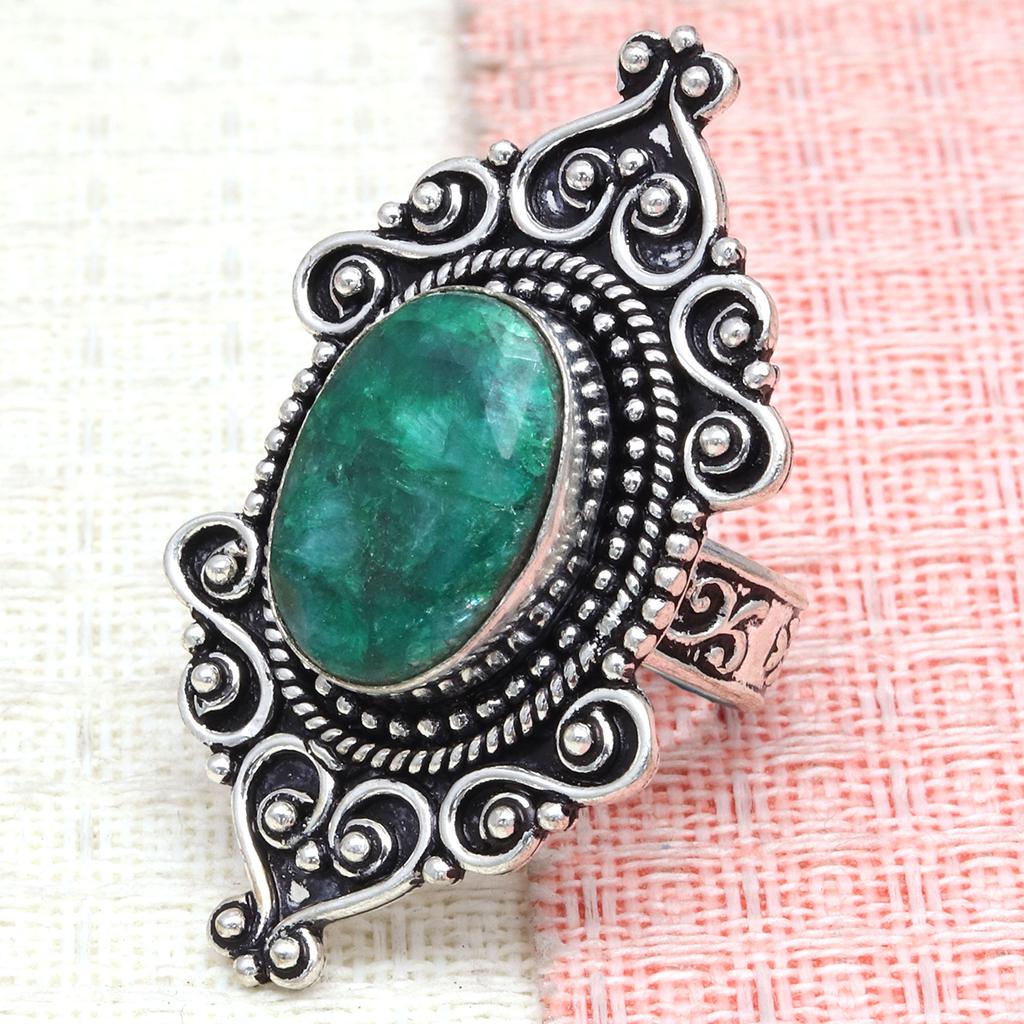 Emerald Gemstone Handmade Silver Jewelry  "8"