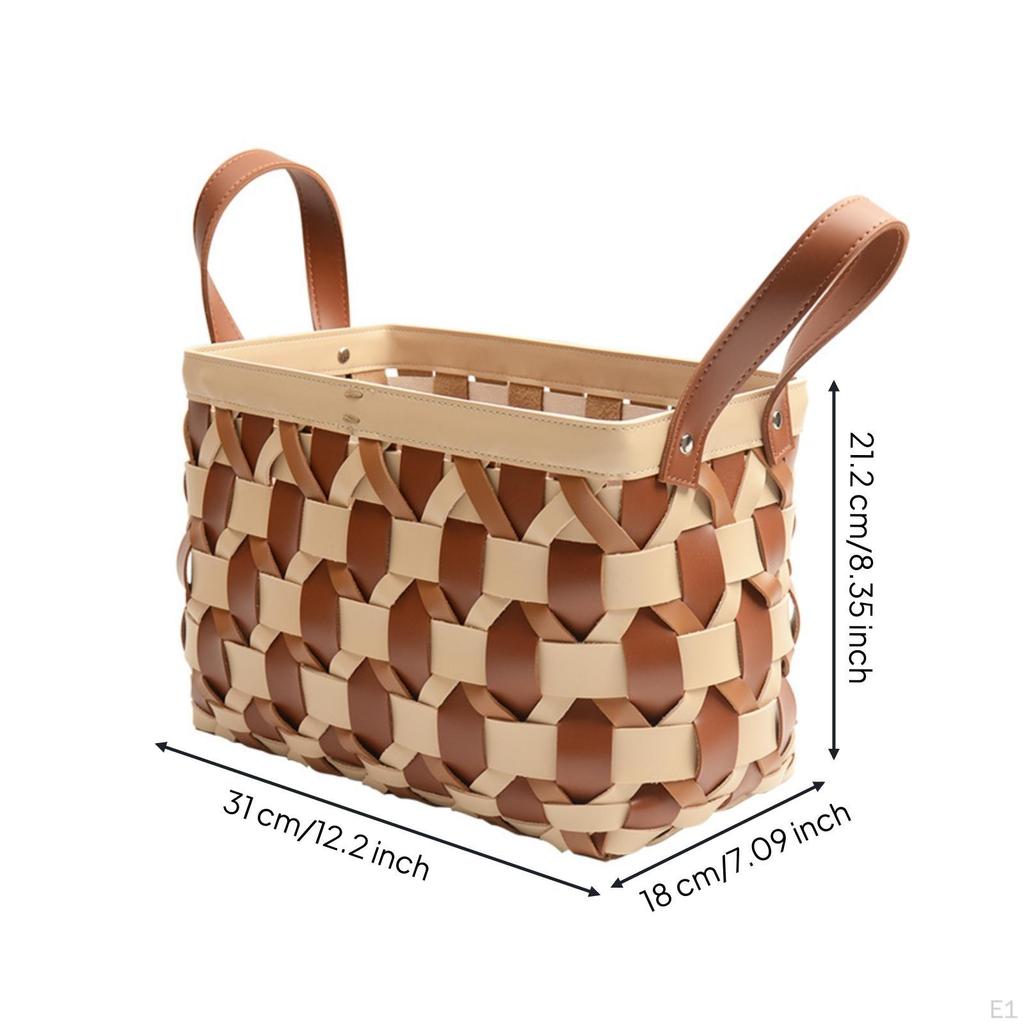 Rectangular Woven Basket Handwoven Storage LeatherStyle