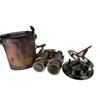 Victorian Marine Brass Grey Leather Binocular with Gilbert Sons Sundial Compass Navigational Home and Table Decor