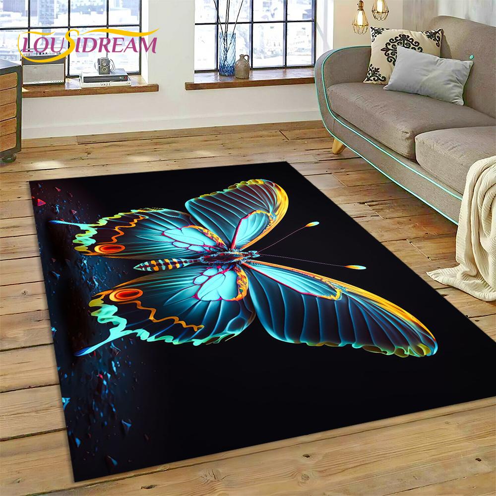 Cartoon Flower Fantasy Butterfly  HD Carpet Rug for Home Living Room Bedroom Sofa Doormat Decor,Kids Area Rug Non-slip Floor Mat