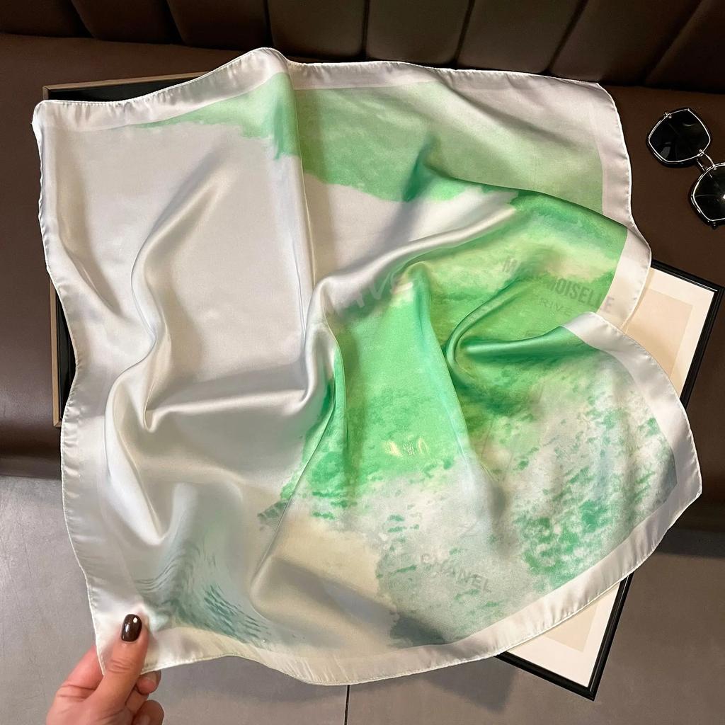 Fashion 70*70 Cm New Designer Women Scarf Houndstooth Silk Print Wrap Temperament French Luxury Ladies Handkerchief Headband