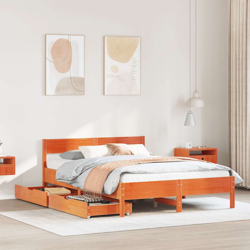 Vidaxl Bed Frame Without Mattress, Waxed Brown, 150X200 Cm, Solid Pine