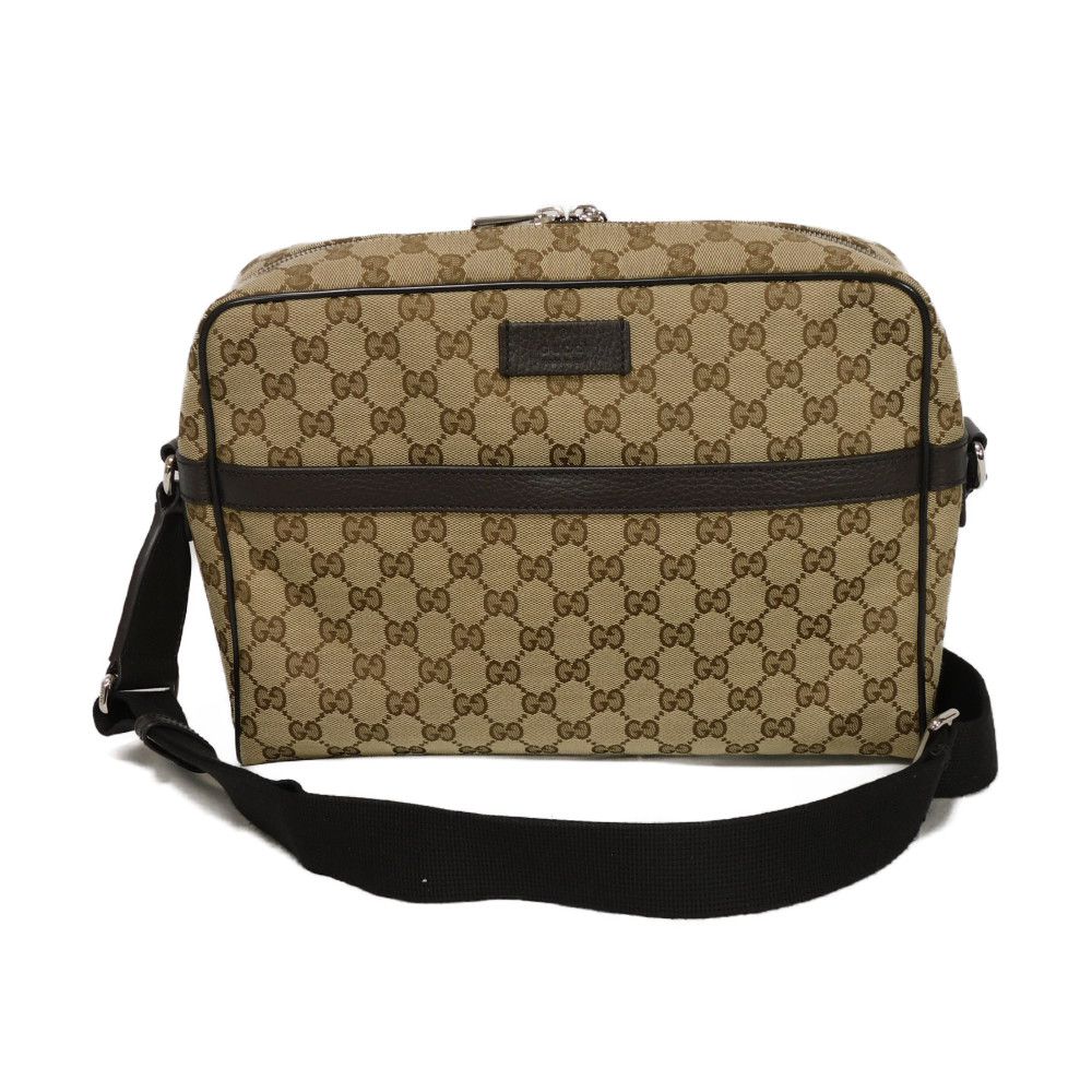 Used GG Canvas Messenger Bag (9539) 449173 KY9KN 9886 7921, Brown Calfskin Crossbody Bag with Embossed Logo in Beige,