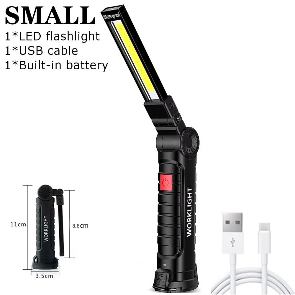 Portable COB LED Folding Flashlight - Magnetic Work Light Lantern USB Rechargeable Emergency Repair Camping Torch Lamp with Hook