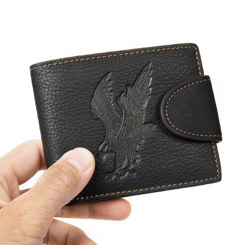 Leather Men s Embossed Wallet Fashionable Retro Eagle Pattern Top Layer Cowhide High-end Trend чёрный