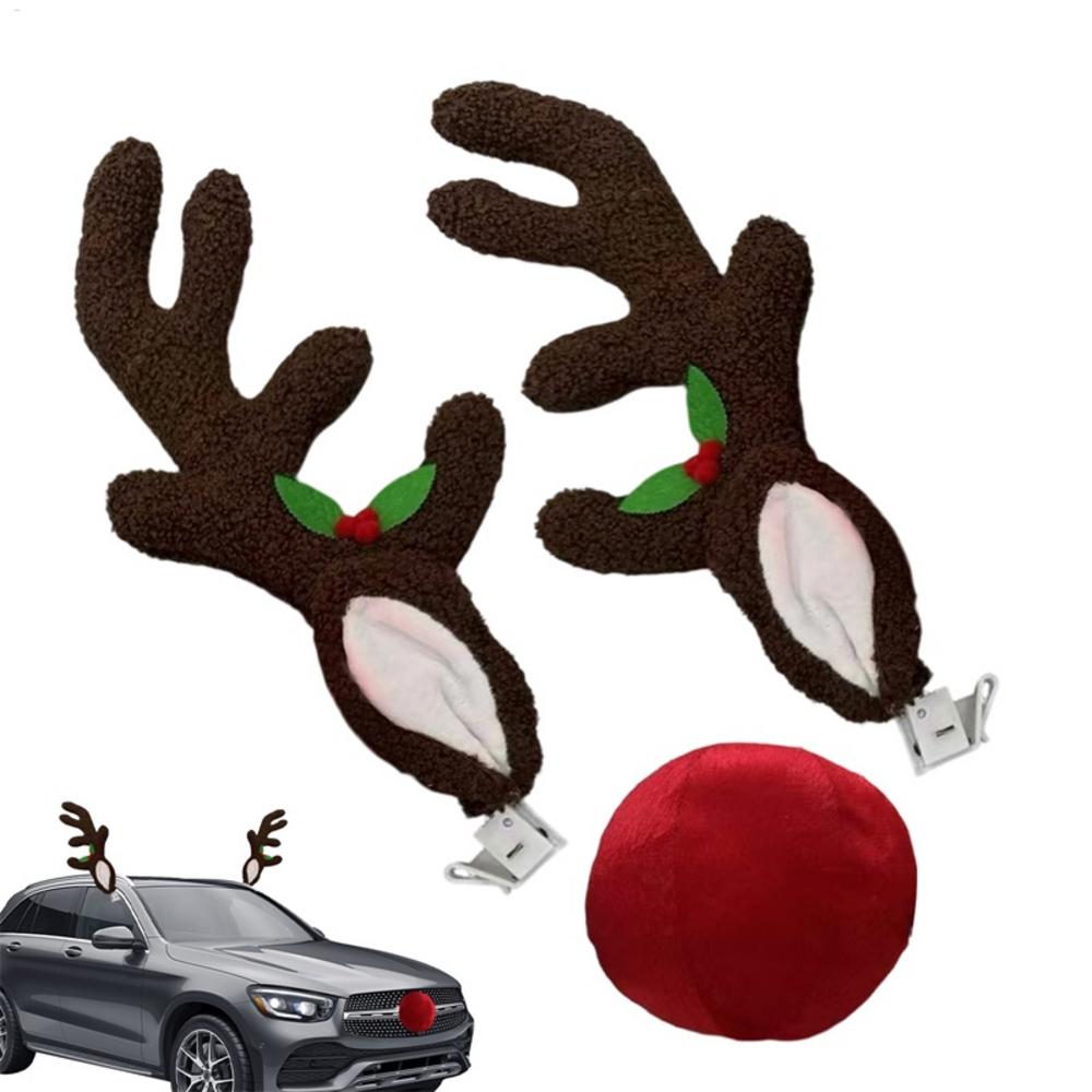 Christmas Car Decor Light Up Vehicle Reindeer Antler With Nose Christmas Car Exterior Decoration For Automotive Truck Vehicle