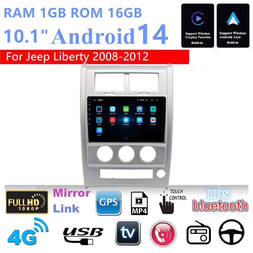 Android 14 10.1 Inch Car Stereo for Jeep Liberty 2008-2012 with CarPlay