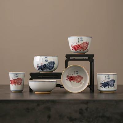 Ceramic Golden Arowana Master Cup Retro Kung Fu Tea Set Tea Tasting Cup Gift Box Tea Cup High-End Tea Cup Single Cup Household