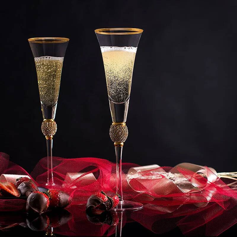 Rotweinglas mit Goldrand Diamant Cocktail Champagnerkelch Kristallweinglas Extrem Luxuriös Hochzeitsfeier Glaswaren Trinkbecher
