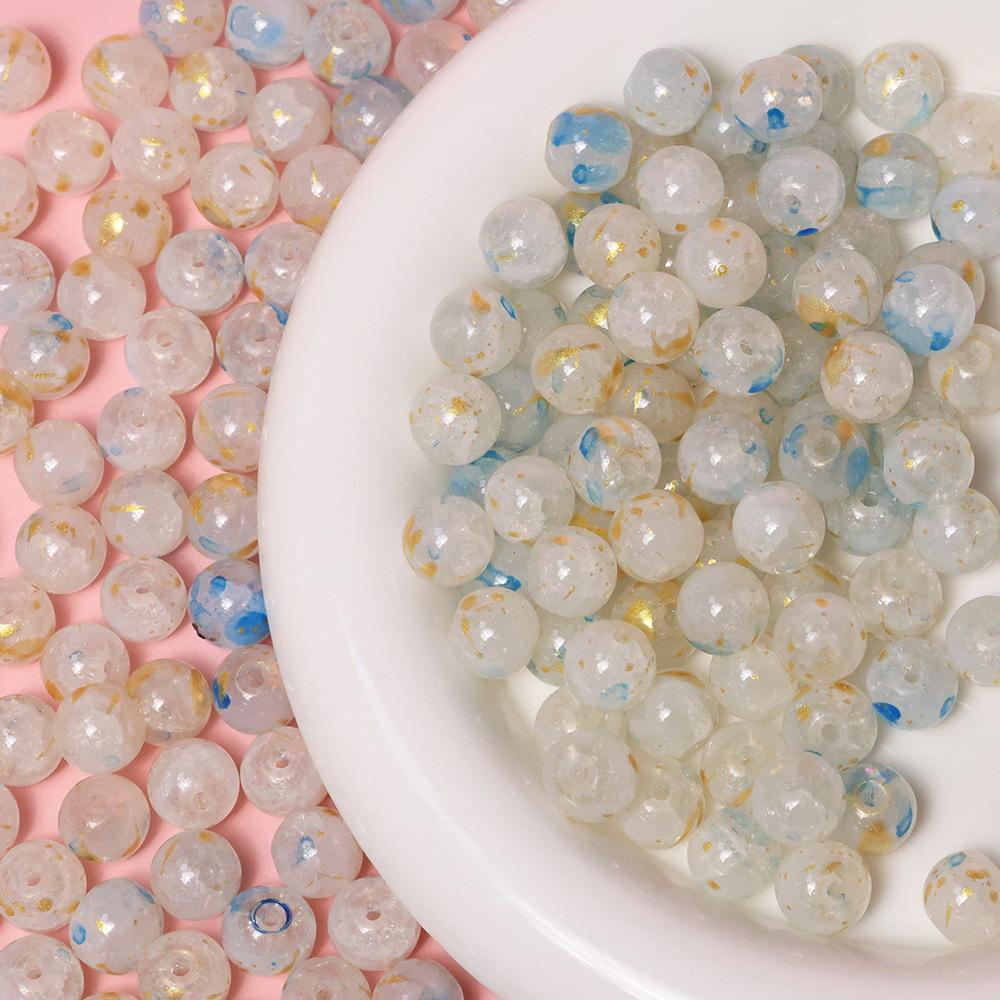 Yori 40pcs 10mm Imitation Crack Glass Beads Round Loose Spacer Beads for Jewelry Making DIY Bracelets Phone Chain Accessories