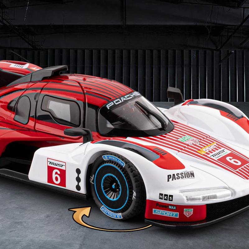 Simulation 1/22 Porsches 963 Racing Car Model Alloy Toy Vehicle Children Boy Gift with Sound Light Collection Mniature Voiture