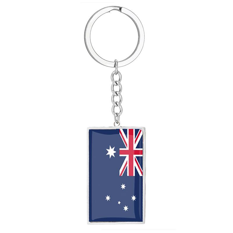 Stainless Steel Epoxy Canada Australia Flag Keychains Rectangle National Flag Pendant Car Key Chain