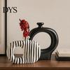 Artistic Hollow Rope Vase Minimalist Resin Flower Vase, Circle Art Modern Floral Dried Arrangement Holder for Home Living Room Bedroom Table Ornament