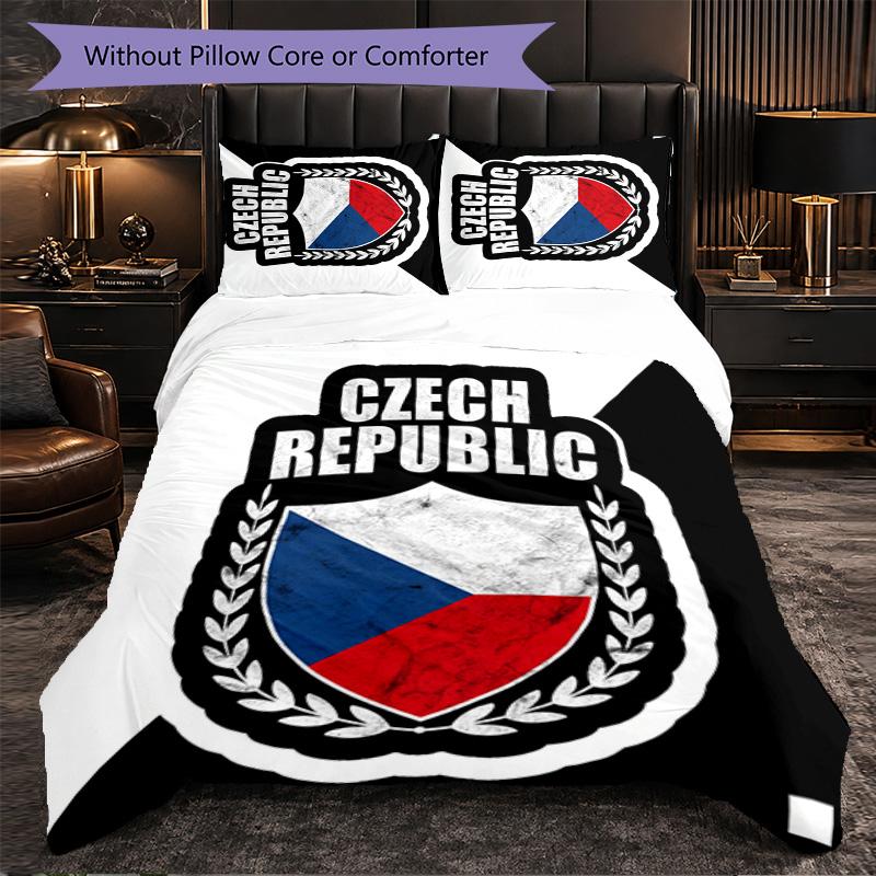 Czech Republi Football Pattern 3 Pieces Bedding Set Soft Microfiber Duvet Cover with Pillow Cases for Bedroom