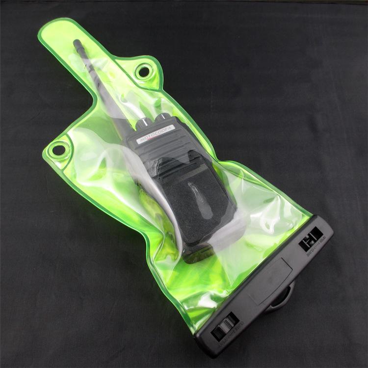 Green Waterproof Walkie-Talkie Protective Sleeve - Universal, Dustproof, Dirtproof, Cold-Resistant Bag for Multiple Handheld Transceiver Models.