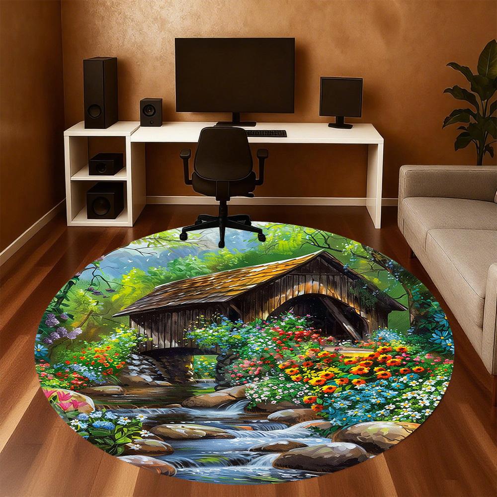 1PC bridge flowers Office Round Area Rug, Under Office Chairs Bedroom Living Room Home Decor, Carpet for Office -1110031
