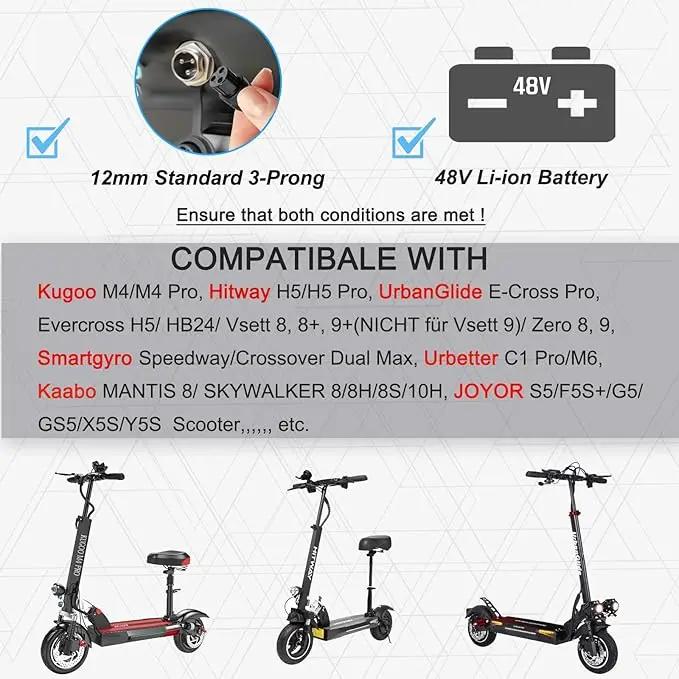 48V 54.6V 2A Electric Scooter Charger Lithium Battery Charger For Smartgyro Speedway, Kugoo M4/M4 Pro, Hitway H5/H5 Pro, UrbanGlide E-Cross Pro, JOYOR