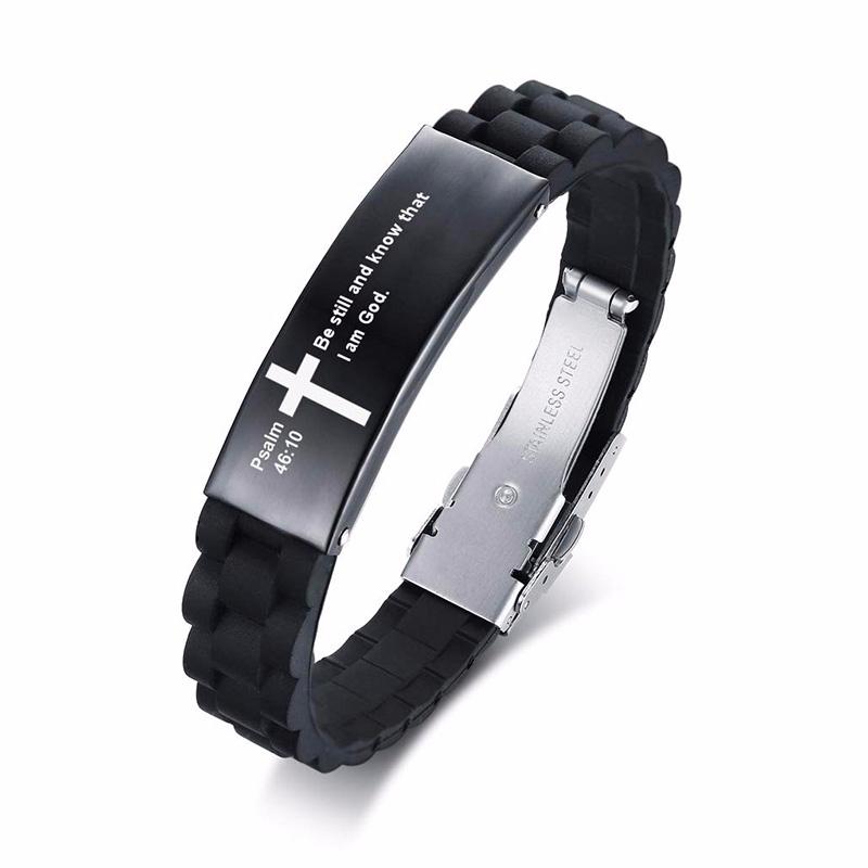 Vnox Religious Cross Jesus Scripture Quote Christian Bible Verse Inspiring Faith Silicone Bracelets for Men Personalize