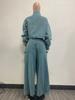 Two-Piece Retro Denim Workwear Set: Wide-Leg Trousers & Short Jacket for Women